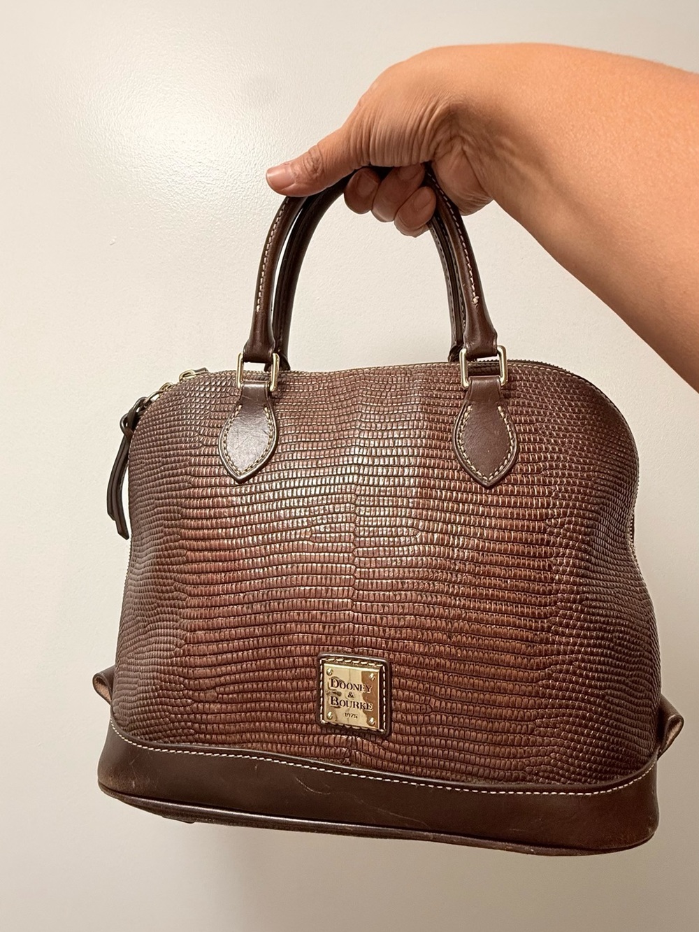 Dooney & Bourke Chocolate Brown Lizard-Embossed Satchel